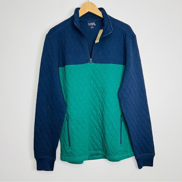 J. Crew Men's Navy and Green Zip Up Sweater - Picture 3 of 6